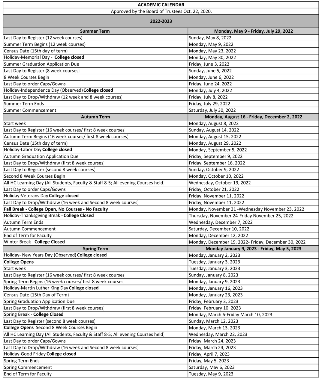 Academic Calendar | Hocking College